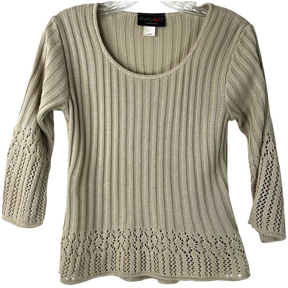 Absolutely Vintage Baby-Tee Top Open-Knit 3/4 Sleeves Boho Y2K Clean Girl Size L - Picture 1 of 12